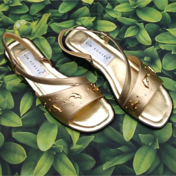 Kim Rogers Gold Playful Dolphin Sandals size 8 - Picture 1 of 11